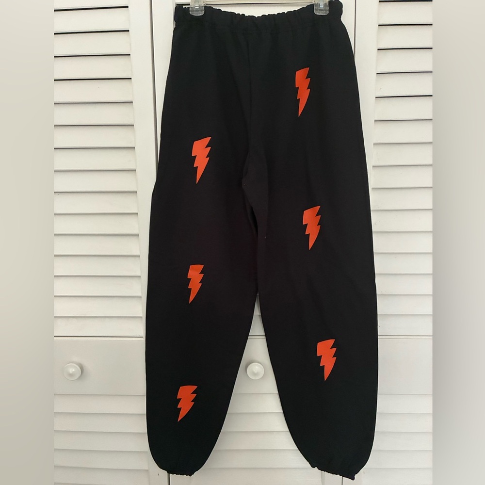 Orange & Black Lighting Sweatpants with Orange Bolts